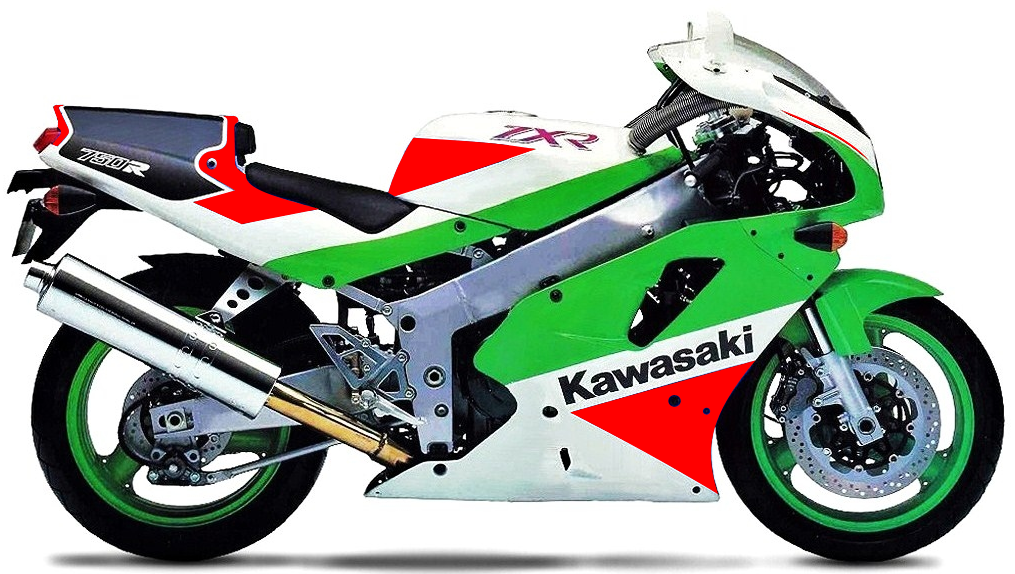 Kawasaki Zxr 750 R 1990 1992 Zielony Czerwony vinyl decals adesivi racebike juula motocolors