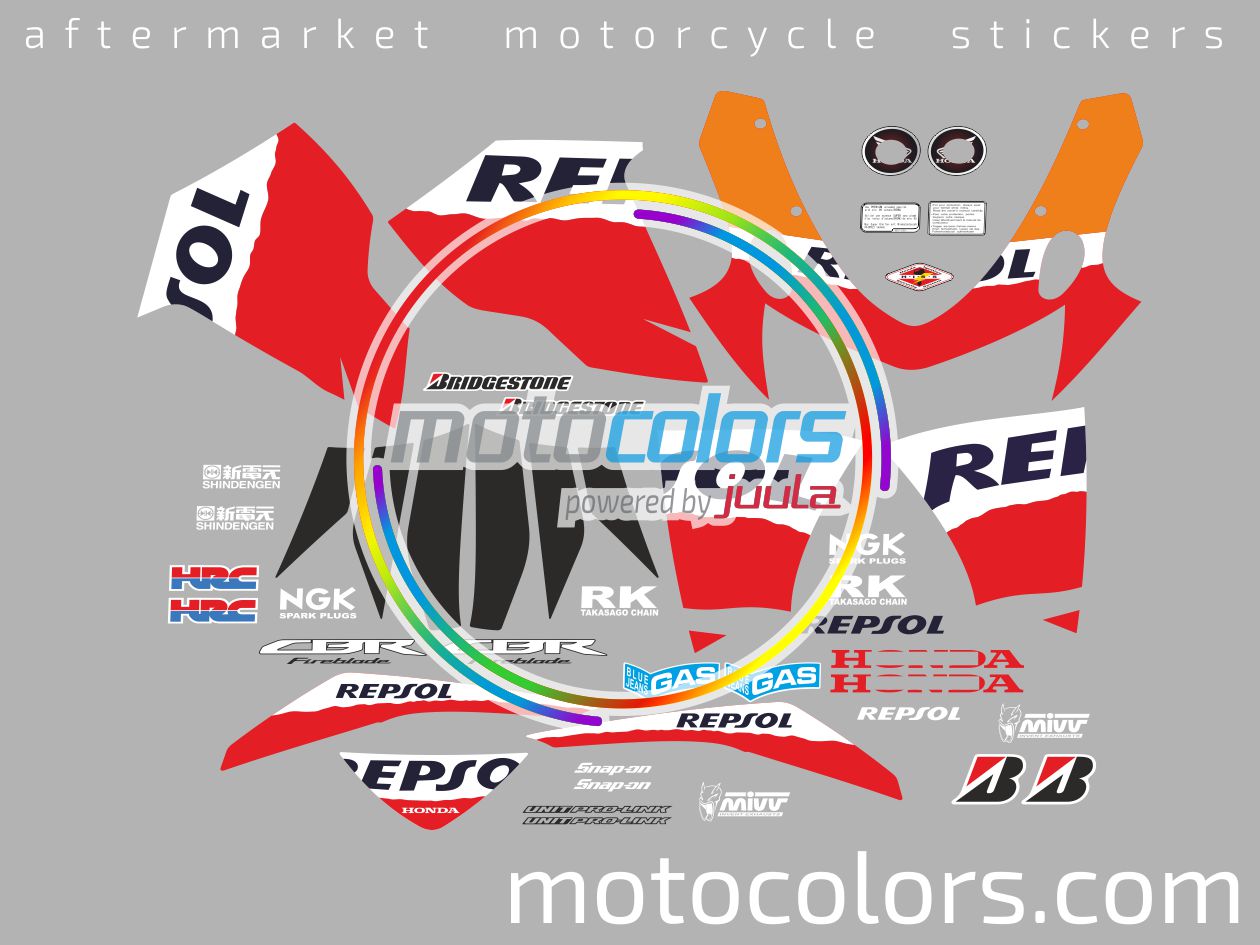 Naklejki na motocykl Honda Cbr 1000 Rr 2008-2009 Repsol Pomarańczowy Niebieski - Juula